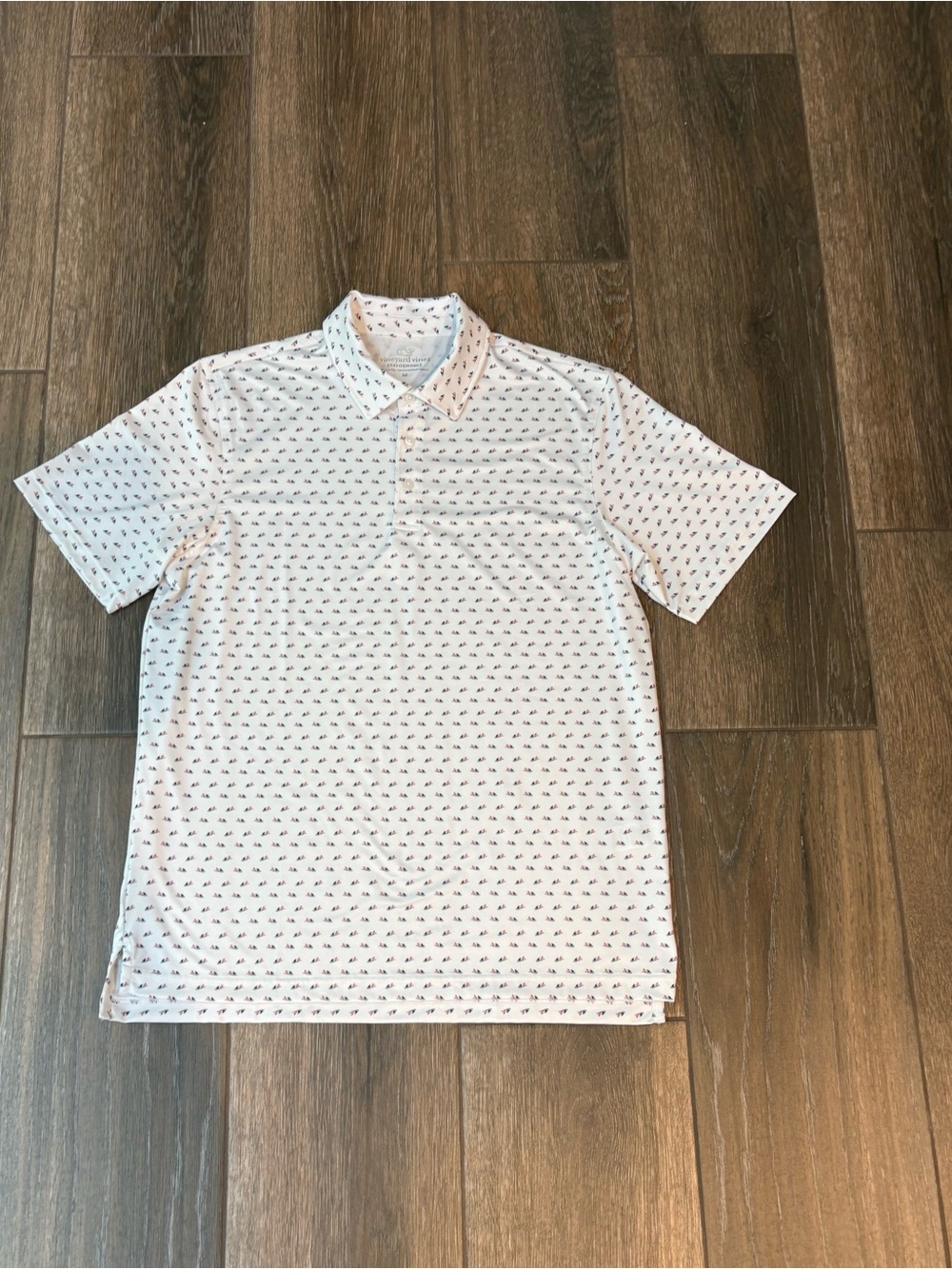 Vineyard Vines White Performance Polo with Sailboat Print SZ M
